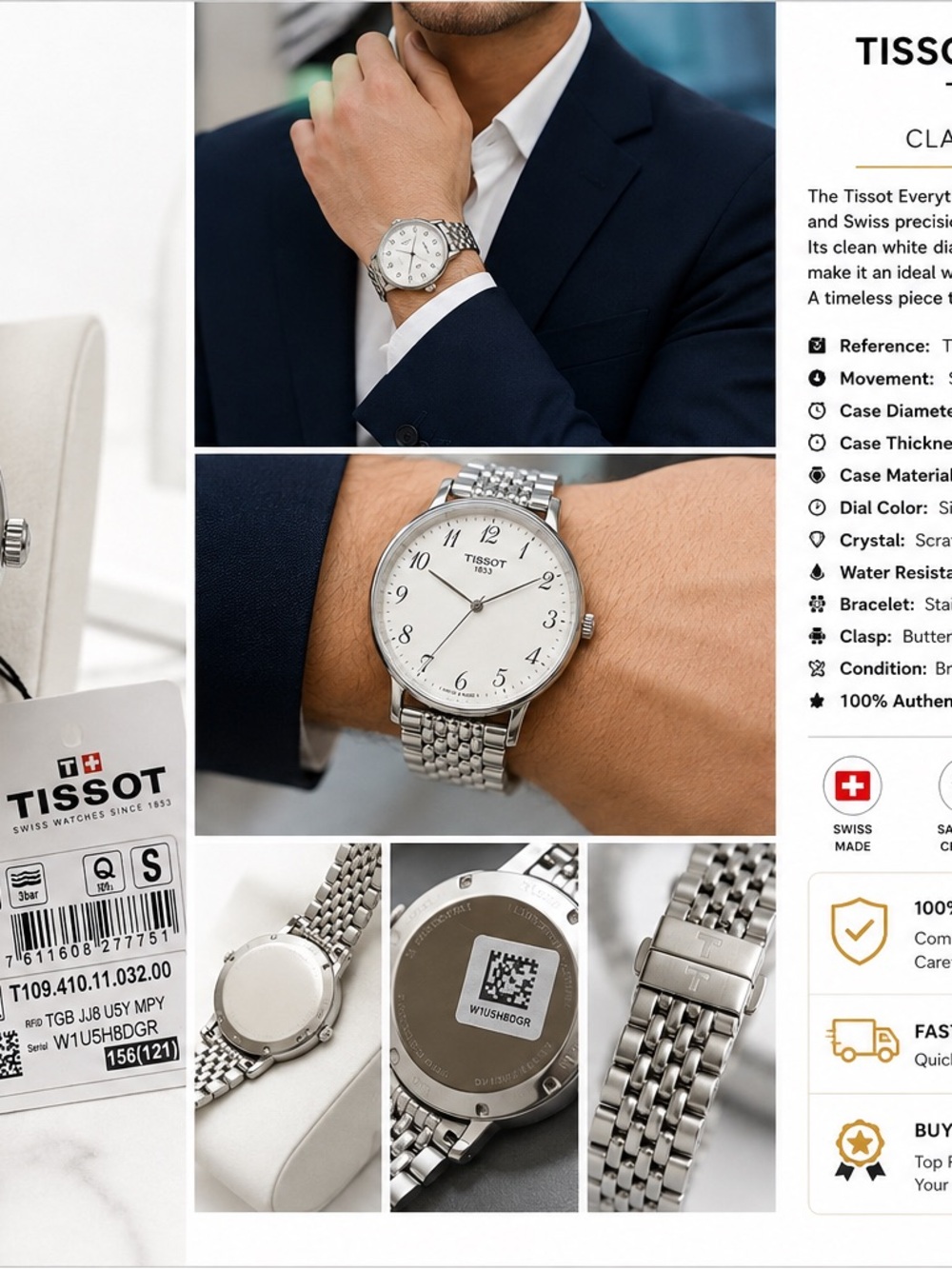 Tissot Men’s Silver Stainless Steel Bracelet Watch - White Dial